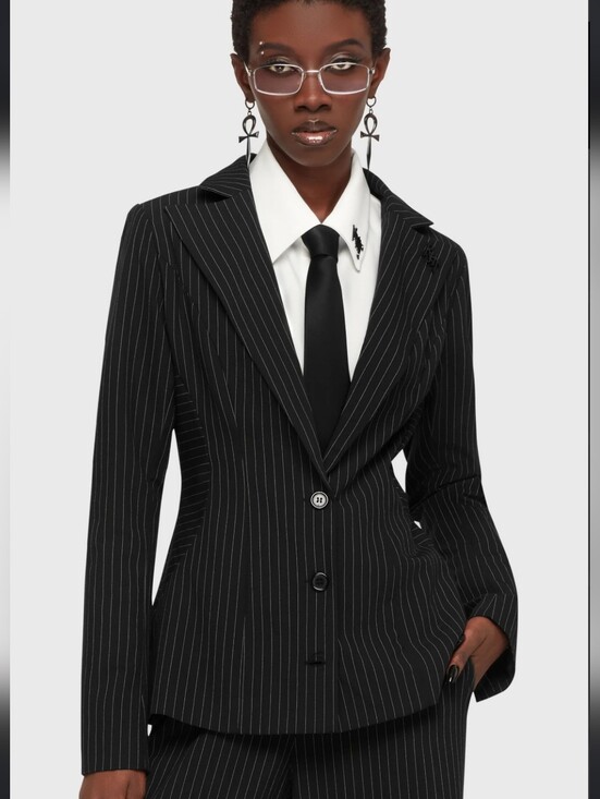 Killstar Jackets & Blazers - Killstar Black Pinstripe Blazer with Peak Lapel